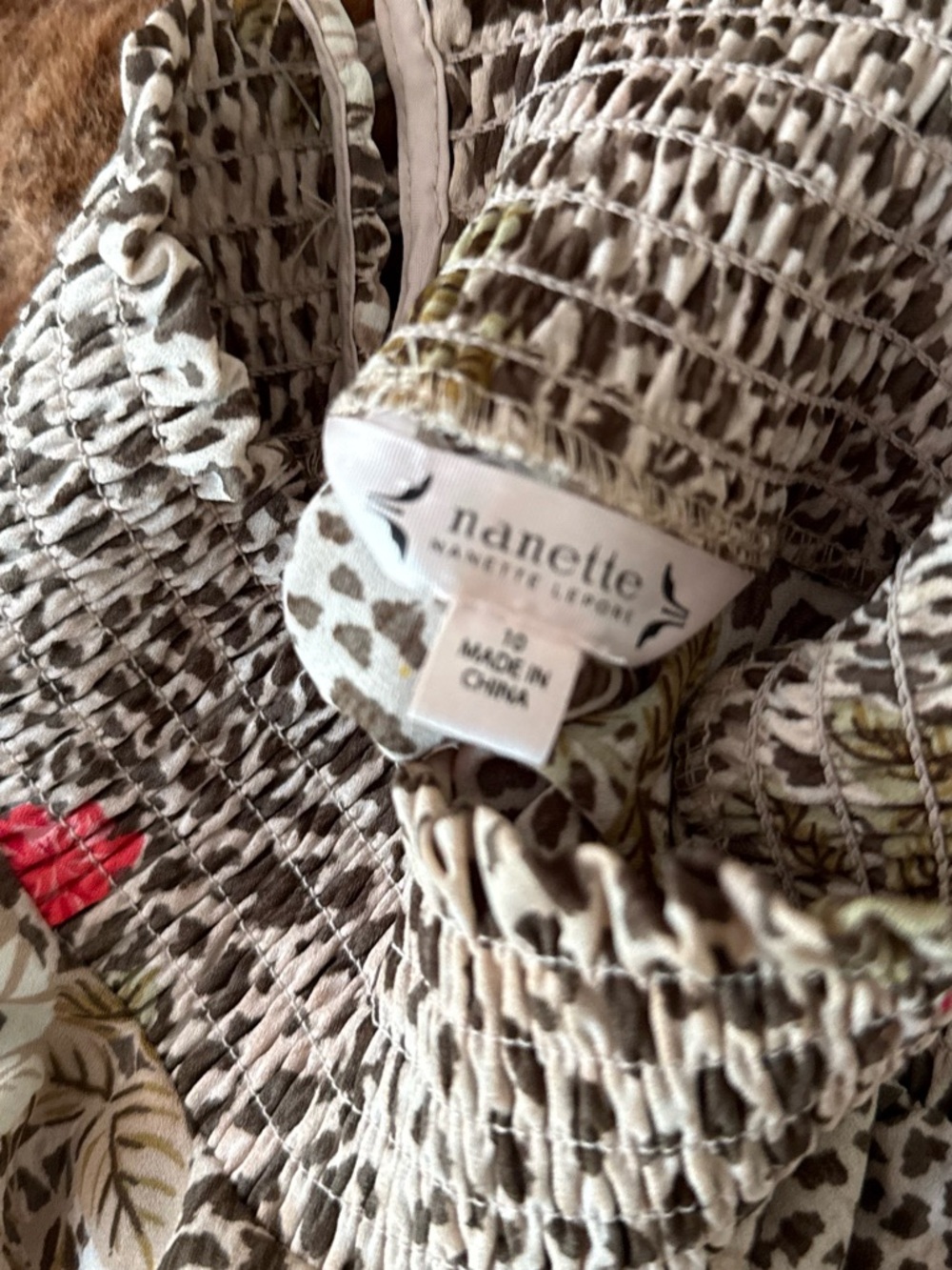 Nanette Lepore smocked animal print floral mock neck dress. - Picture 7 of 8